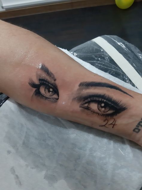 By Moldoveanu Alex ,Bucharest Eyes On Arm Tattoo, Guy Tattoos For Girlfriend, Girlfriends Eyes Tattoo Men, Gf Eyes Tattoo Men, Tattoo Eyes Woman, Girlfriends Eyes Tattoo, Girlfriend Eye Tattoo On Boyfriend, Eyes On Forearm Tattoo, Gf Eyes Tattoo