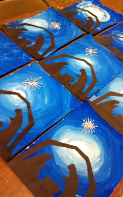 Advent Art, Painted Backgrounds, Nativity Painting, Winter Paintings, Art Loft, Christmas Art Projects, Senior Center, Cape Ann, The Nativity