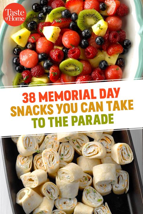 38 Memorial Day Snacks You Can Take to the Parade Parade Food Snacks, Parade Food Ideas, Memorial Day Camping Food, Memorial Day Apps, Lake Day Snacks, Memorial Day Snacks, Memorial Day Camping, Memorial Day Appetizers, Memorial Day Ideas