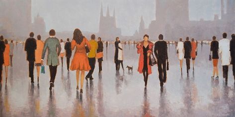 Artist Paints Hundreds Of People Walking In The Rain People Walking In The Rain, Human Figure Sketches, Art Tutorials Watercolor, Rain Art, Sketches Of People, Art People, People Walking, Oil Painting For Sale, Walking In The Rain