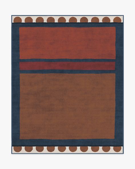 Your home is your canvas with our Justina Blakeney Nina Indigo & Rust Rug. Inspired by the work of abstract expressionist Mark Rothko, this geometric design features scalloped-edge curves and fluid colours, echoing Justina's sense of style. The cream and camel border, along with the navy blue outline, gracefully frames the composition, while rustic orange, red, and camel brown fill in this colour-blocked and artistic style. Water-resistant, stain-resistant, and machine-washable. Rug colours may vary slightly according to your device and the lighting in your space. | 245 cm x 305 cm | Machine Washable Runner Rug | Kid & Pet Friendly | Indoor Rug | Justina Blakeney Nina Indigo & Rust Rug | Ruggable Yellow Grey Rug, Rust Rug, Bathroom Runner Rug, Washable Bathroom Rugs, Justina Blakeney, Rustic Orange, Ruggable Rug, Teal Rug, Taupe Rug