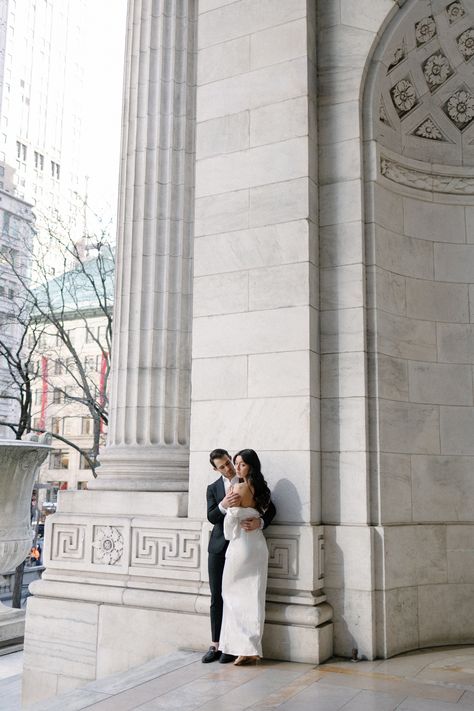 NYC engagement session New york public library, modern bride, editorial photography Library Modern, Library Photoshoot, Nyc Library, Bride Editorial, Nyc Public Library, New York Library, Engagement Story, New York City Hall, Touch Your Heart