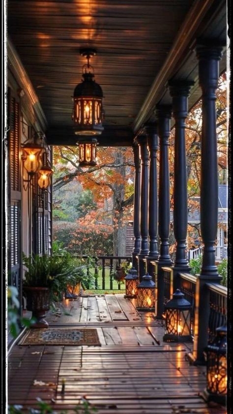 Moody Porch, Covered Porch Ideas, Front Porch Lighting, Porch Lights, Casa Exterior, Home Porch, Porch Design, The Porch, Porch Lighting