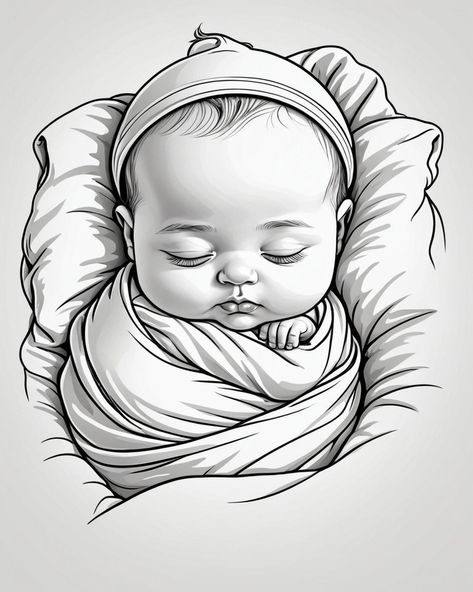 Who can resist a cute sleeping baby? I can't. They are sweet, innocent, and just a blessing from above.  No matter what you create with this digital file have fun and be proud.  No matter if it is for you or someone you know who is expecting, it will be a sure win.  you may sell any physical product, however the digital file may not be resold.  It is my personal creation and I ask you to respect that. How To Draw A Baby, Baby Drawing Sketches, Baby Drawing Easy, Drawing Person, Animal Sketches Easy, Aomine Kuroko, Drawing Baby, Baby Sketch