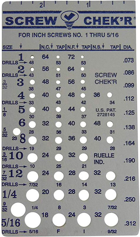 Screw Chek'r SAE/ Inch Screw Thread Size Gauge (No. 1 to 5/16) 1/8 Inch Heavy Gauge Steel Screw Checker, Made in USA - Machine Screws - Amazon.com Screws And Bolts, Metal Working Tools, Best Templates, Metal Working, No 1, Screw, Made In Usa, Thread