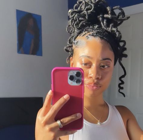 Prom Hair Locs, Died Locs Ideas, Pretty Loc Hairstyles, Girly Loc Styles, Prom Hairstyles Locs, Curly Loc Bun, Pretty Loc Styles, Fancy Loc Styles For Women, Loc Hairstyles Black Women