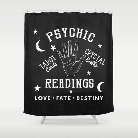 Buy Psychic Readings Fortune Teller Art Shower Curtain by PeachAndGold. Worldwide shipping available at Society6.com. Just one of millions of high quality products available. Dark Bohemian Fashion, Beetlejuice Bathroom, Fortune Teller Art, Fashion Bathroom, Gothic Bathroom, Dark Bohemian, Never Trust The Living, Art Shower Curtain, Country Curtains