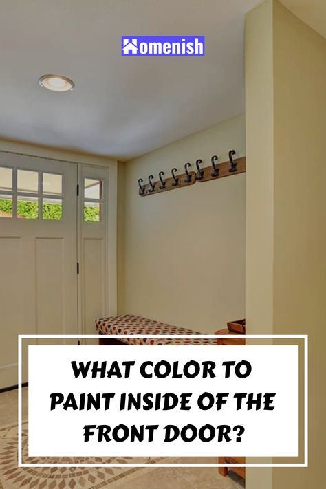 Choosing the paint color for your front door can be a complex task. There is so much to think about, for example, whether the front door color will match the siding, whether it will clash with the neighbor’s house, or whether it will come across as too boring or too bold. Painting The Interior Of A Front Door, Painting Interior Of Front Door, What Color To Paint Inside Front Door, Front Door Ideas Interior, Door And Trim Different Colors, What Color Should I Paint My Front Door, Front Door Inside Color, Inside Front Door Color, Inside Front Door Paint