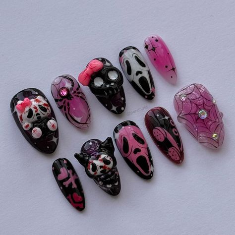 Ghost Face Nails, Ghostface Nails, Sanrio Nails, Face Nails, Ghost Face, Ghost Faces, Nail Board, Funky Nails, Nails Inspo