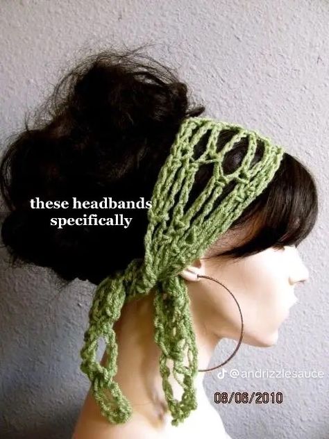 Hair Accessories Diy Headband, Bandeau Au Crochet, Headband Scarf, Hippie Crochet, Mode Hippie, Scarf Head, Crochet Hair Accessories, Green Crochet, Mode Crochet