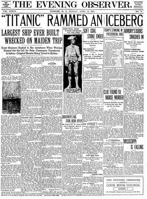 Titanic Newspaper, History Newspaper, Titanic Sinking, Titanic History, Distress Signal, Newspaper Front Pages, Rasy Koni, Diy Miniatures, Abandoned Ships