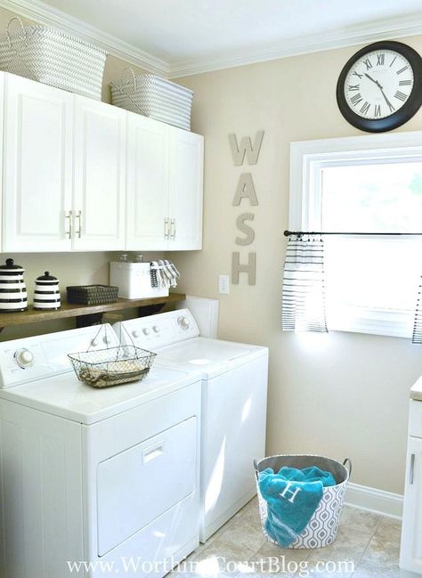 Worthington Court laundry-room-reveal-7 Coin Machine, Modern Farmhouse Laundry Room, Laundry Room Storage Shelves, Small Laundry Room Organization, Room Storage Diy, Farmhouse Laundry, Farmhouse Laundry Room, Laundry Room Cabinets, Laundry Room Inspiration