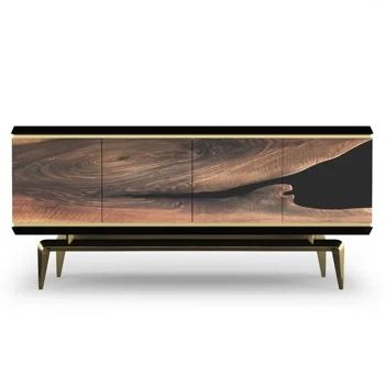 Arditi Collection Magnes 86.6" Wide Walnut Solid Wood Credenza | Wayfair Credenza Wood, Credenza Design, Wood Credenza, Wide Sideboard, Solid Wood Sideboard, Kitchen Sideboard, Credenza Sideboard, Wood Sideboard, Florida Usa