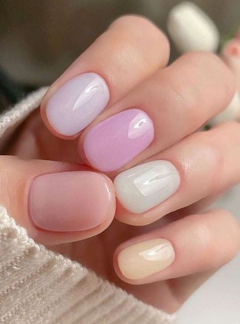 Discover stunning pastel nail designs that will elevate your manicure this spring and summer! From trendy colors to pretty nail art ideas, these short pastel nails are just one example of the beautiful sets we've featured. Milky Spring Nails, Pastel Double French Tip Nails, Spring Nail Inspiration Simple, Korean Nail Art Spring, Spring Nails Korean, Milky Pastel Nails, Spring Nails One Color, Milky Color Nails, August Dip Nails