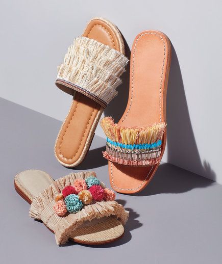 Embellished Slides | They’re fun, they’re on trend, and there’s not a stiletto in sight. Drawing Shoes, Crochet Flats, Diy Sandals, Sneakers Jordans, Boho Sandals, Shoes Drawing, Handmade Sandals, Summer Slippers, Designer Slippers