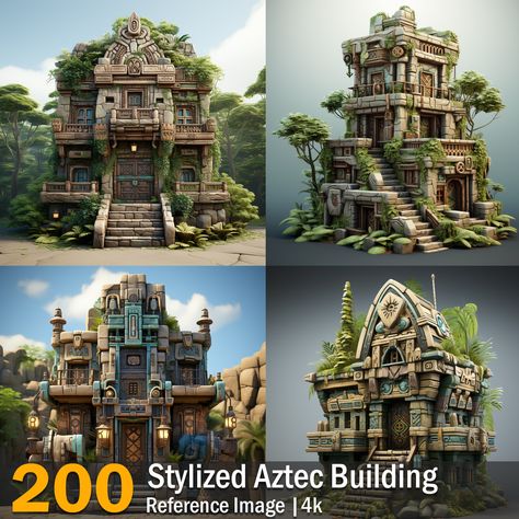 Aztec Structures, Minecraft Aztec, Aztec Buildings, Aztec Architecture, Aztec House, Building Reference, Wedding Ring Images, Conan Exiles, Jungle House