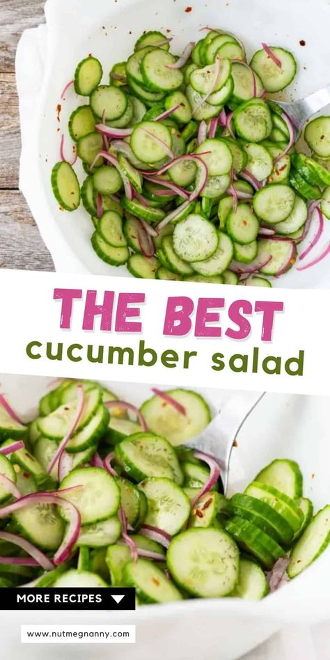 Summertime is not complete without the best cucumber salad! It takes thinly sliced cucumbers and red onions mixed together with a sweet vinegar dressing. You'll love this easy and quick side dish! Cuke Salad, Cucumber Red Onion Salad, Best Cucumber Salad, Cucumber Onion Salad, Cucumber Salad Vinegar, Quick Side Dish, Cucumber Onion, Vinegar Cucumbers, Quick Side Dishes