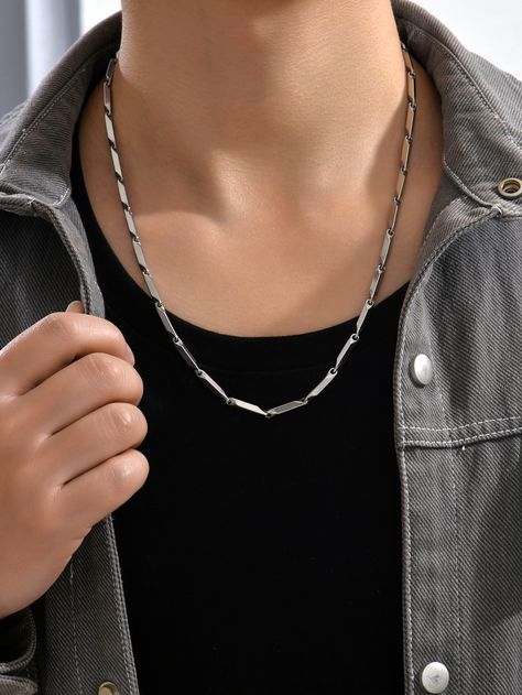 Silver Elegant Collar  Stainless Steel   Embellished   Men's Fashion Jewelry Mens Chain Necklace Silver, Mens Gold Chain Necklace, Buckle Necklace, Mens Chain, Platinum Chain, Silver Chain For Men, Mens Fashion Jewelry, Gold Chains For Men, Mens Chain Necklace