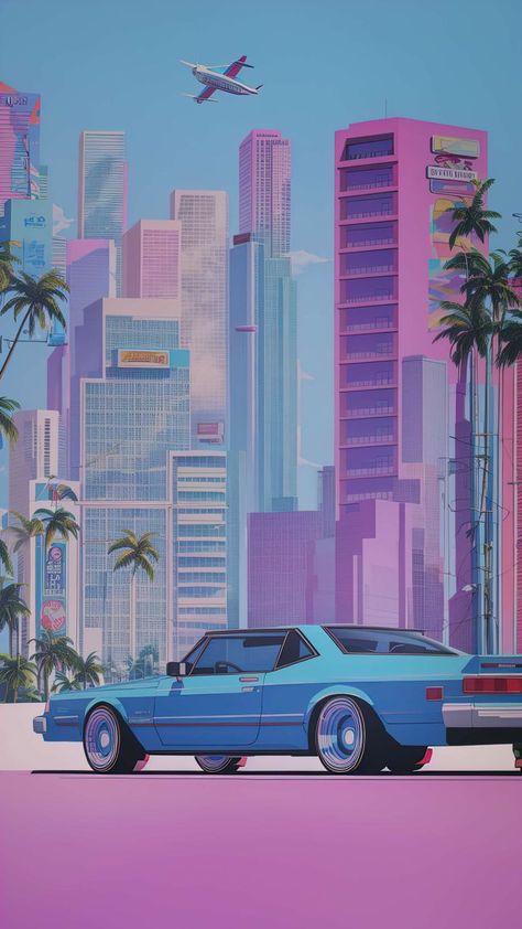 4K Synthwave Wallpaper: Retro Vibes in Stunning High Definition! Gta Vice City Artworks, Gta Vice City Poster, Gta Wallpapers Aesthetic, Retro City Wallpaper, 80s Synthwave Wallpaper, Retrowave Aesthetic Wallpaper, Pop Art Aesthetic Wallpaper, Miami Synthwave, Gta Vice City Aesthetic