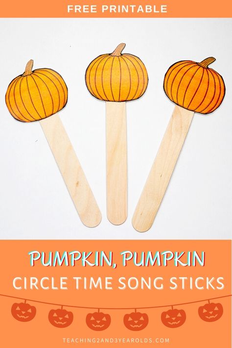 Download these free pumpkin themed circle time printable props for toddlers and preschoolers to use with pumpkin songs and fingerplays! #pumpkins #circletime #printable #puppets #props #teachers #classroom #toddlers #preschool #autumn #printable #2yearolds #3yearolds #teaching2and3yearolds Circle Time Props, Pumpkin Songs, Thanksgiving Activities For Toddlers, Pumpkin Activities Preschool, Toddler Circle Time, Preschool Circle Time Activities, Halloween Lesson Plans, Pumpkins Preschool, Pumpkin Song