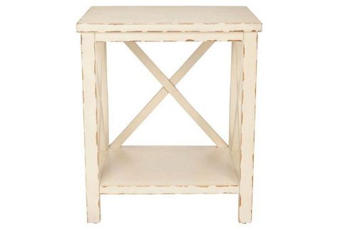 Lucas Cross-Back End Table, Off-White Distressed End Tables, Rustic End Tables, White Shabby Chic, Chic Farmhouse, Wood End Tables, End Tables With Storage, Table Wood, Antique Farmhouse, Beachcrest Home