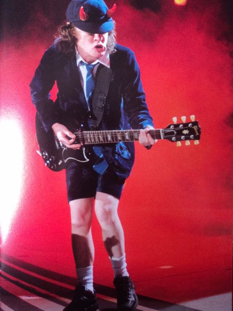 Angus Young by LilyLondon9 Acdc Outfit, Acdc Guitar, Acdc Live, Dc Costumes, Acdc Angus Young, Malcolm Young, Acdc Angus, Bon Scott, Rock Band Posters