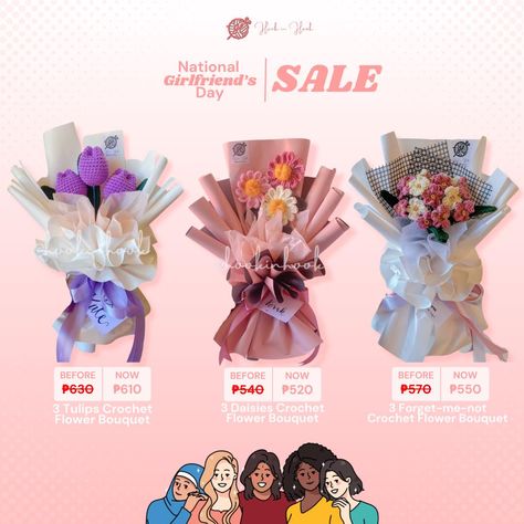 🌸 𝙽𝚊𝚝𝚒𝚘𝚗𝚊𝚕 𝙶𝚒𝚛𝚕𝚏𝚛𝚒𝚎𝚗𝚍’𝚜 𝙳𝚊𝚢 🌸 Celebrate National Girlfriend’s Day with a special treat! Show your love with our charming crochet flower bouquets. Enjoy a ₱20 discount on your purchase until August 1. Order now and add a handmade touch to your gift! 🌸 #CrochetBouquet #LimitedTimeOffer #nationalgirlfriendsday #NationalGirlfriendsDay #giftideasph #giftideasphilippines #flowerbouquetph #flowerbouquetcavitedelivery #smallbusinessph #birthdaygiftph #monthsarygiftph #anniversarygiftph #giftforh... Girlfriends Day, Crochet Bouquet, Flower Bouquets, August 1, Crochet Flower, Crochet Flowers, Flowers Bouquet, Order Now, Bouquets