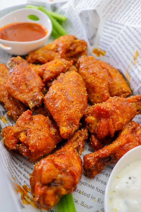 Game Day Favorite: Extra Zesty Buffalo Wings - Meals By Alden B Tikka Masala Chicken Wings, Buffalo Wings Recipe Air Fryer, Chicken Wings Meal, Air Fryer Buffalo Wings, Tikka Masala Chicken, Air Fryer Recipes Chicken Wings, Buffalo Wings Recipe, Fried Wings, Chicken Wing Recipes Fried