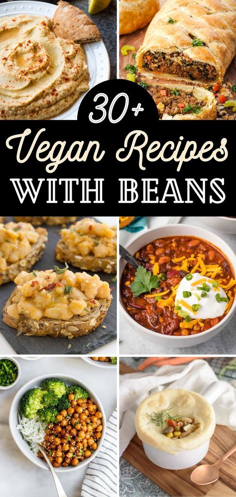 Find your favorite Vegan Recipes with beans, featuring everything from filling vegan meals, to vegan soups and the perfect vegan appetizers to take to your next event. This Vegan Bean recipe list is full of well-rounded recipes featuring many different types of beans prepared in various ways. Most of the recipes are well suited to substitute your favorite type of beans if need be. Vegan Bean Side Dishes, Vegan Navy Bean Recipes, Vegan Diet For Diabetics, Vegan Recipes With Beans, Basic Vegan Meals, Bean Puree Recipes, Filling Vegan Meals, Veganized Recipes, Recipes With Beans