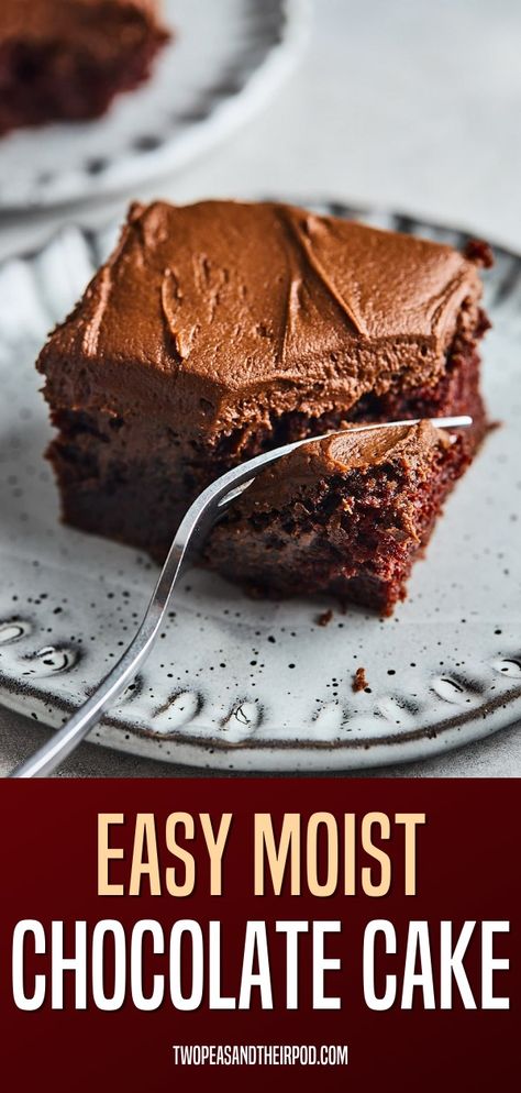 Easy Chocolate Cake with Chocolate Frosting is the perfect dessert for any occasion. This rich and moist chocolate cake is made in a 9×13-inch pan and finished with a smooth and creamy chocolate sour cream frosting. This is everyone’s favorite chocolate cake recipe! Hersey Chocolate Cake Recipe, Chocolate Cake 8x8 Pan, Sour Cream Chocolate Cake Moist, Homemade Chocolate Cake With Chocolate Frosting, Million Dollar Chocolate Cake, Chocolate Cake Made With Sour Cream, Chocolate Cake Mix Recipes Homemade, Sour Milk Chocolate Cake, Chocolate Cake With Sour Cream Recipe