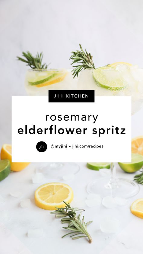 rosemary elderflower spritz mocktail Rosemary Mocktail Recipe, Seedlip Mocktail Recipes, Elderflower Mocktail Recipe, Shrub Mocktails, Botanical Mocktails, Rosemary Mocktail, Elderflower Spritz, Spritz Mocktail, Infused Drinks