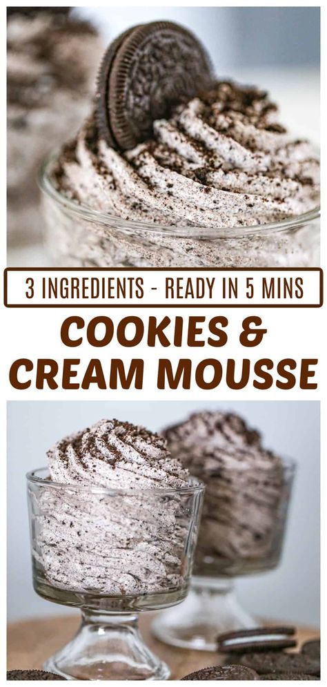 Cookies And Cream Mousse, No Bake Oreo Dessert, Oreo Mousse, Whipped Cream Desserts, Oreo Dessert Recipes, Oreo Cream, Oreo Recipes, Elegant Desserts, Oreo Dessert