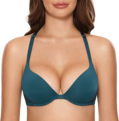 DOBREVA Women's Front Fastening Bras Push Up Plunge Lace Racer Back T-Shirt Bra Padded Underwired Best Pushup Bras For Small Chest, Pushup Bras, Front Closure Bras, Front Fastening Bras, Plunge Bras, Bra Outfit, Pushup Bra, Front Closure Bra, Pretty Bras