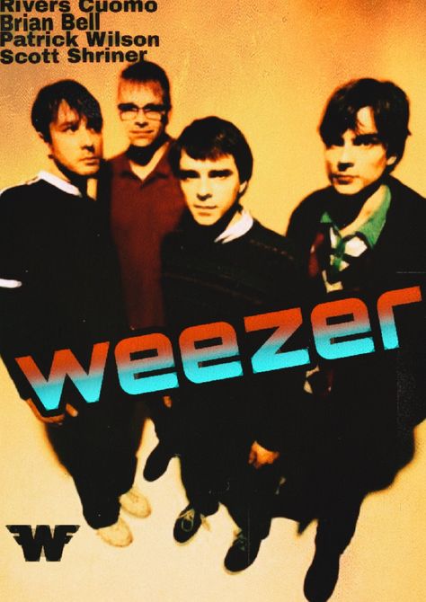 Weezer poster made by me !! Weezer Poster, Emo People, Rivers Cuomo, Printable Wall Collage, Bad Album, Patrick Wilson, Rock Band Posters, Power Pop, Texture Graphic Design