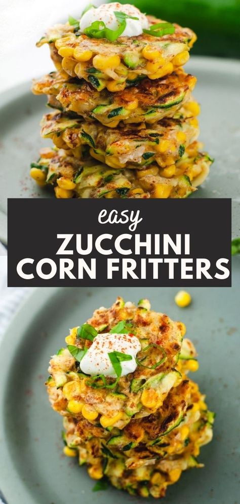 Fritters Zucchini, Zucchini Corn Fritters, Zucchini Corn, Vegan Zucchini, Corn Fritters, Zucchini Fritters, Fritter Recipes, Summer Appetizer, Vegan Appetizers