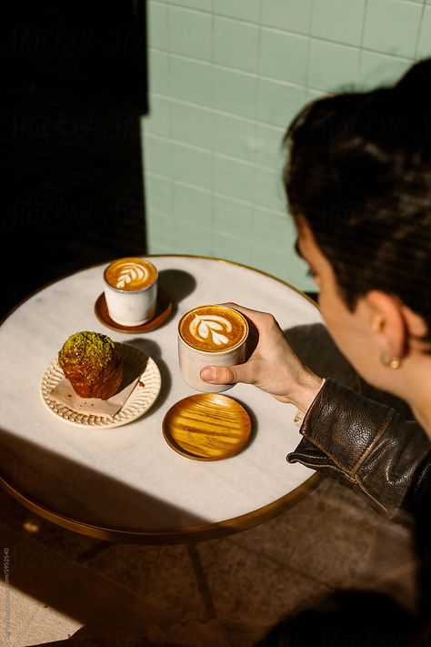 "Man Having Breakfast At A Specialty Coffee Shop" by Stocksy Contributor "Adrian Rodd" - Stocksy Coffee Art Photography, Lifestyle Cafe Photography, Breakfast At Cafe, Cafe Plating Ideas, Cafe Aesthetic Instagram Post, Coffee Photos Ideas, Coffee Shop Uniform Aesthetic, Coffee Shop Marketing Photos, Dessert Cafe Aesthetic