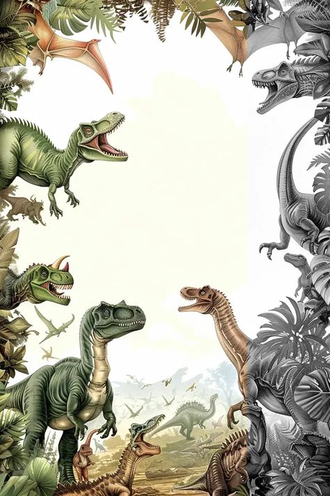 Full Color Image in ai-img-gen.com 🔸 Highly Detailed birthday invitation for a dinosaur themed party, featuring dinosaur illustrations in... 🔸 From Midjourney AI Image Prehistoric Jungle, Dinosaur Scene, Dinosaur Themed Party, Scene Illustration, Prehistoric Dinosaurs, Dinosaur Images, Dinosaur Illustration, Dinosaur Theme Party, Dinosaur Background