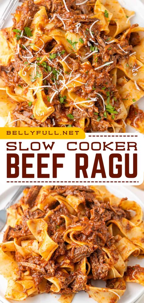 Including chuck roast, fire-roasted tomatoes, aromatics, and red wine, this Slow Cooker Beef Ragu has a deep, rich flavor bursting in every bite. Serve over pappardelle or your favorite noodles for an easy weeknight dinner. Italian Beef Ragu, Vikalinka Recipes, Beef Ragu Recipe, Slow Cooker Italian, Slow Cooker Italian Beef, Beef Ragu, Ragu Recipe, Italian Beef, Italian Foods