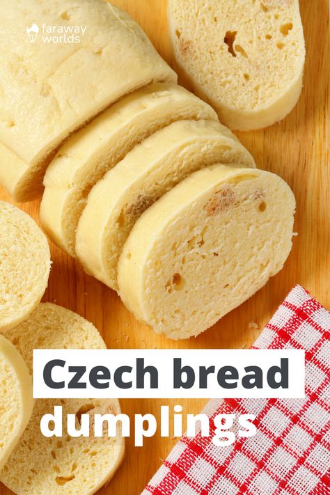 Knedlíky: Czech bread dumplings Czech Bread Dumplings Recipe, Czech Bread Dumplings, Czech Dumplings Recipe, Czech Dumplings, Yeast Dumplings, Czech Goulash, Bread Dumplings Recipes, Czech Food, Bread Dumplings