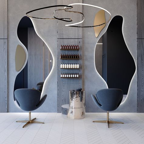 Women's Beauty Salon Design, Unique Salon Design, Cosmetic Salon Interior, Salon Mirror Design, Hair Shop Ideas Interior Design, Luxury Salon Design, Interior Beauty Salon, Beauty Studio Decor, Beauty Salon Interior Design Ideas