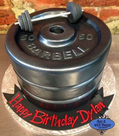 Powerlifting Cake Ideas, Weight Cake Ideas, Dumbell Cake Ideas, Dumbell Cake, Barbell Cake, Bolo Crossfit, Crossfit Cake, Men Cakes, Fitness Cake