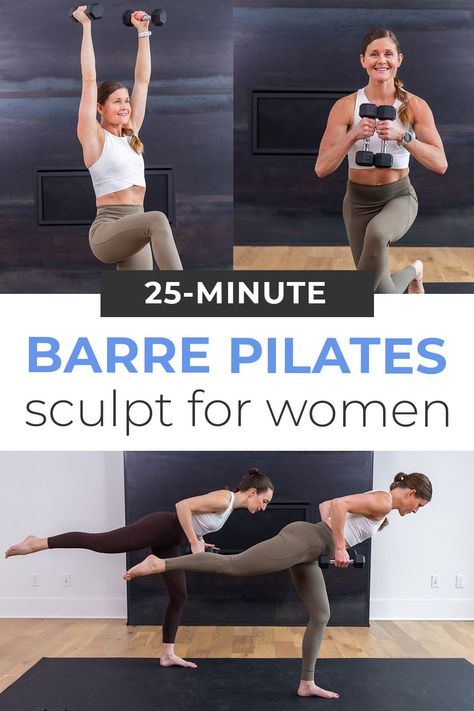 Sculpt and strengthen with this fun and effective full body pilates barre class at home. Pulse and pliè to stronger legs, arms and ab muscles! Build lean muscle and deep core strength with this engaging pilates barre class at home. We'll strengthen every muscle in the body, using just an optional set of light hand weights. Pilates barre blends the sculpting power of barre with the core-strengthening focus of pilates, creating a dynamic workout that will leave you feeling strong and energized. Barre Strength Workout, Strength Pilates Workout, Weighted Pilates Workout, Pilates Strength Workout, Pilates With Weights, Power Pilates, Barre Blend, Beginner Workout Video, Dynamic Workout