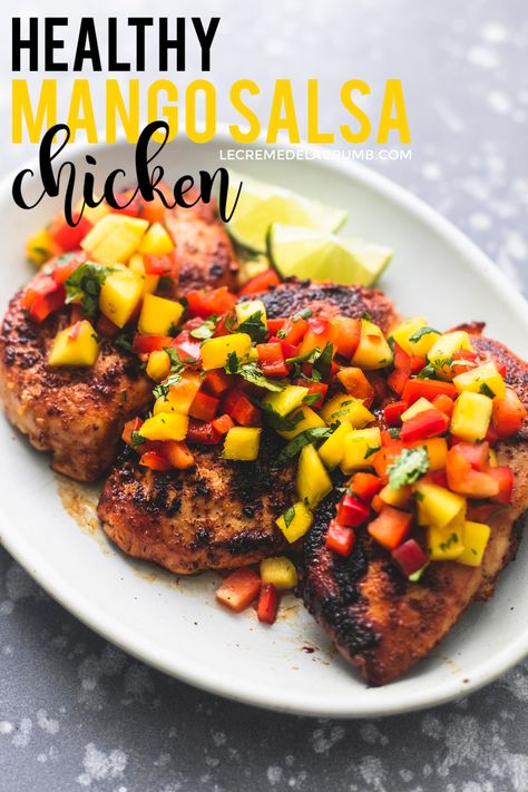 Mango Salsa Chicken, Chicken Entree, Mango Salsa Recipes, Mango Chicken, Printable Recipes, Peach Recipes, Poultry Dishes, Salsa Chicken, Inexpensive Meals