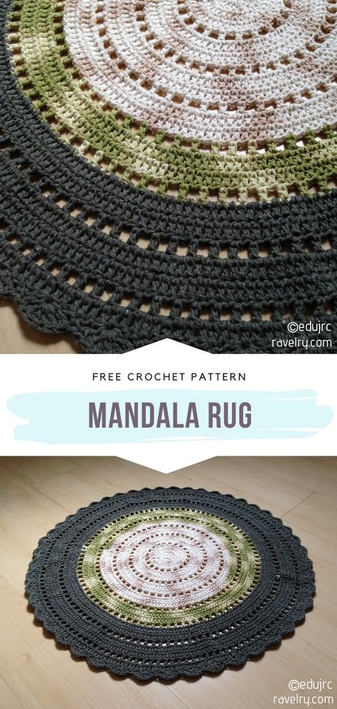 Rag Rug Crochet Pattern Free, Small Crochet Rug Pattern Free, Free Circle Blanket Crochet Patterns, Mandala Rug Crochet, Free Crochet Rug Patterns Simple, Free Crochet Patterns For Rugs, Free Crochet Rug Patterns Floors, Crochet Floor Rug Pattern, Magic Circle Crochet Blanket