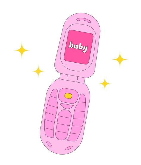 Pink flip phone icon. Nostalgia for the 2000 years. Y2k style. Simple flat linear vector illustration isolated on a white background. Flip Phone Illustration, Flip Phone Drawing, Y2k Flip Phone, Pink Flip Phone, Background Y2k, Big Lil, Vector Frame, Flip Phone, Flip Phones