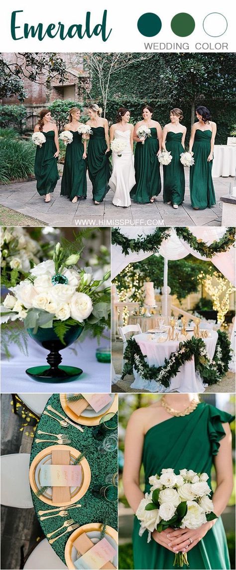 Emerald green wedding color ideas  #weddings #wedding #weddingcolors #greenwedding #himisspuff Color Combo For Wedding, Wedding Colors For Seasons, Green Wedding Color Pallettes, Fall Wedding Colors Emerald Green, Green Emerald Wedding Theme, Wedding Theme Ideas Green, Green And Emerald Wedding, Wedding Theme Emerald Green, September Wedding Colors 2023