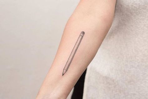 Coolest Forearm Tattoos  #forearmtattoos #tattoos #girlswithtattoos #traditionaltattoos #tattoosketch #tattoostyle #lovetattoos #colortattoos Writer Tattoo, Teacher Tattoos, Pencil Tattoo, Inner Forearm Tattoo, Small Forearm Tattoos, Inner Forearm, Cool Forearm Tattoos, Hand Poked Tattoo, Forearm Tattoo Women