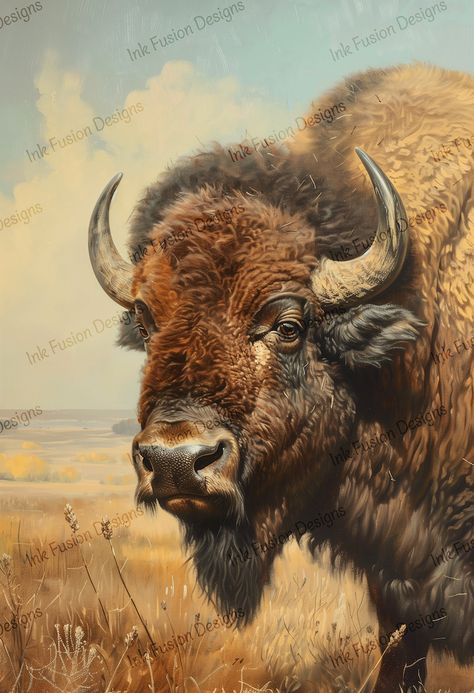 Majestic Bison Decorative Art Paper Rustic Wilderness of the Prairie High Quality Print Various Paper Types and Sizes Available - Etsy Buffalo Pictures Art, Abstract Buffalo Art, North American Wildlife Art, Bison Illustration, American Prairie, Watercolor Buffalo, Buffalo Pictures, Bison Photography, Bison Photo