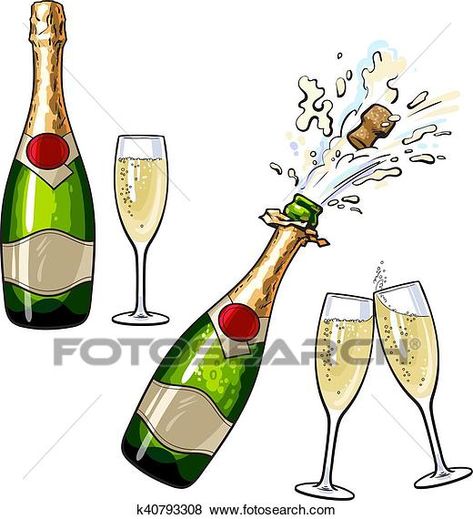 Closed, open champagne bottle and glasses Clip Art | k40793308 | Fotosearch Open Champagne Bottle, Champaign Bottle, Bottle Drawing, Bottle Images, Champagne Bottles, Medical Illustration, Art Icon, Vector Illustrations, Champagne Glasses