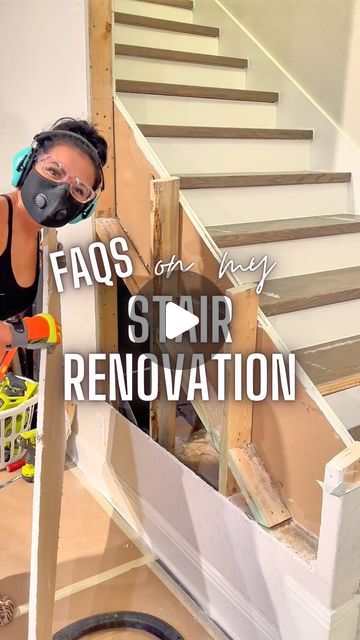 JONELLE LOVE on Instagram: "Most Frequently Asked Questions on my stair renovation… ❓ WHY? We took over someone else’s contract when we bought this house. The pony wall was not my choice personally and had always been an eyesore for me in my house. Also, because I wanted to ☺️ ❓ WHY DIDNT YOU JUST USE CAP-A-THREAD? I used the same LVP @shopflooret in my primary closet reno, and I love it! They use click technology to join their boards & their special nosing clicks right into the adjacent tread. It’s solid & looks 1000x better 👍🏽 ❓ WHY DIDNT YOU TAKE THE RAILING ALL THE WAY UP? When I sent in measurements for the quote, I just knew I wasn’t going to have the bandwidth for all the angles but mainly because of the additional work and time it was going to require. I am not a full time Closed To Open Staircase Remodel, Stairs Facing Front Door, Stairwell Opening Ideas, Pony Wall Stairs Railings, Stair Renovation Before And After, Removing Staircase Wall, Installing Stair Railing, Pony Wall Cap Ideas, Drywall Staircase Makeover